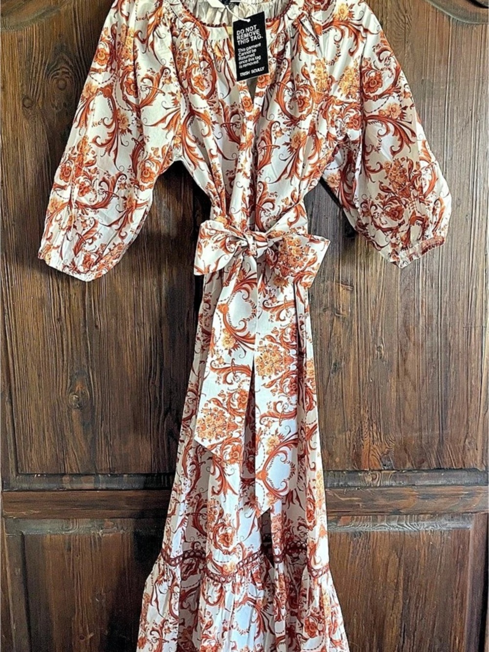Trish Scully Blaine Midi Dress in White & Orange Paisley Print